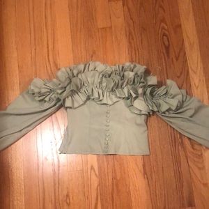 PrettyLittleThing Light Green Ruffle Off-Shoulder Crop Top